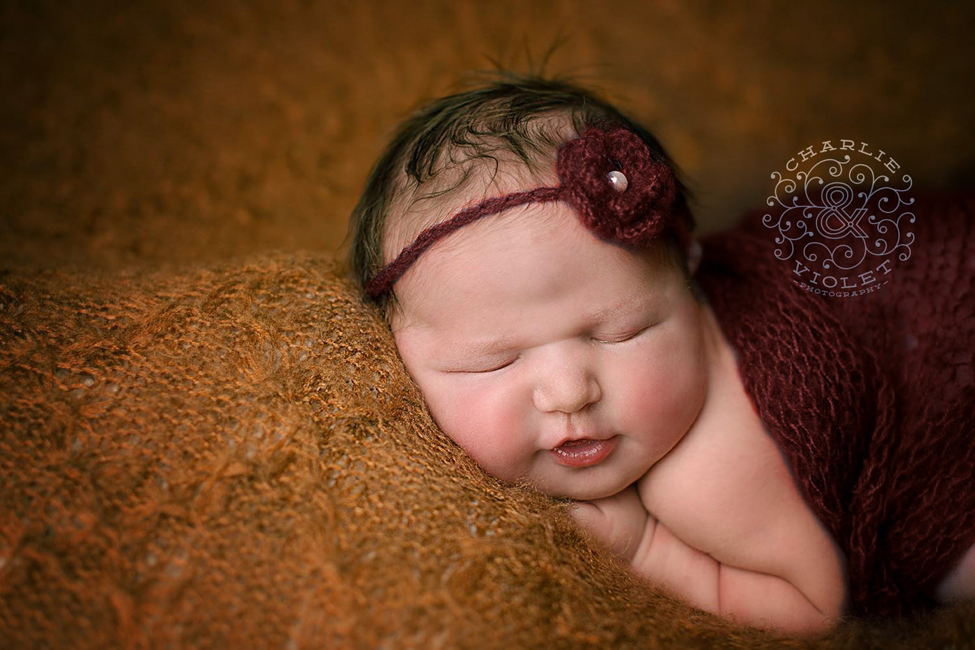 SET Dark Burgundy Red Mohair Knit Baby Wrap and Headband - Beautiful Photo Props