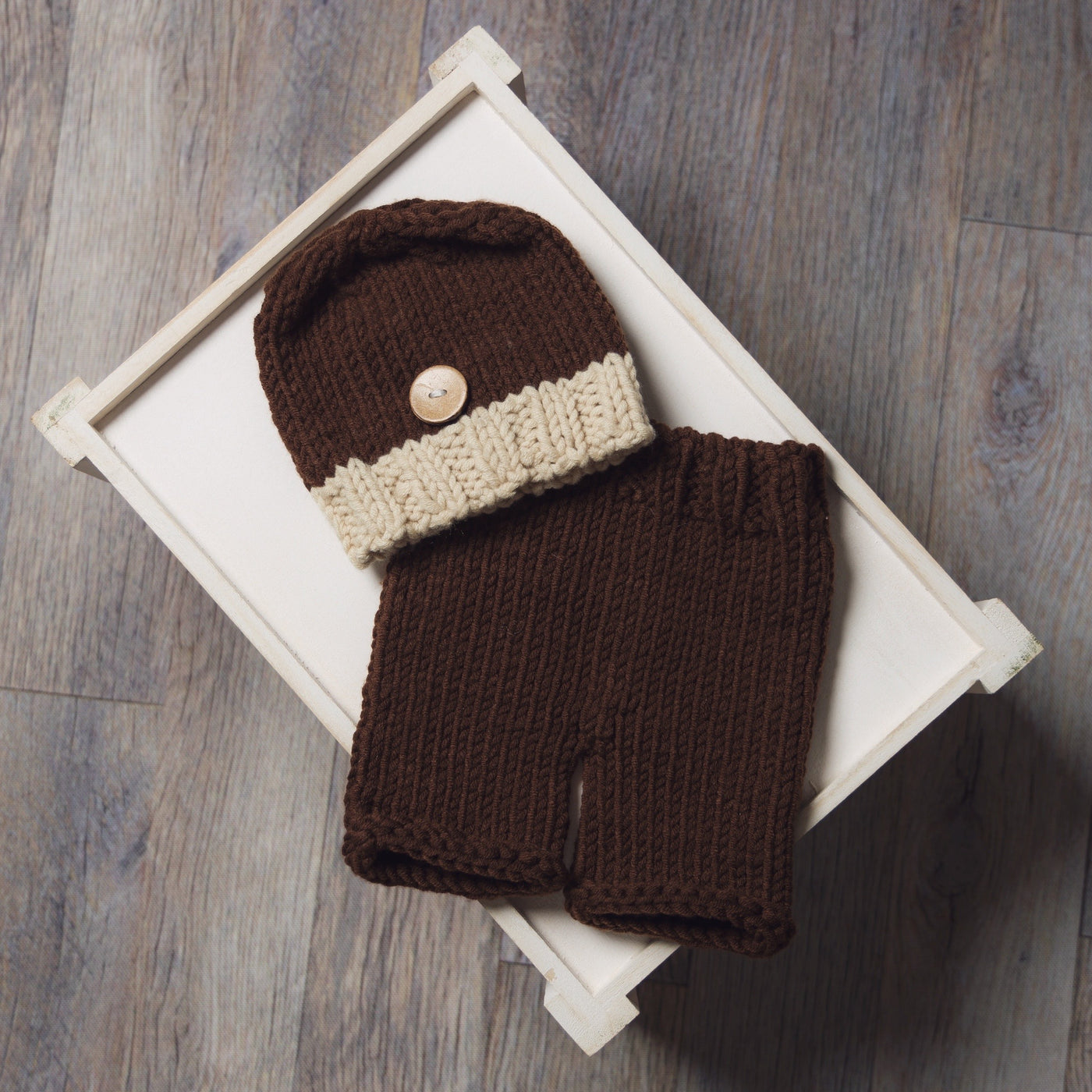 Brown and Beige Knit Newborn Button Hat and Pants Set - Beautiful Photo Props