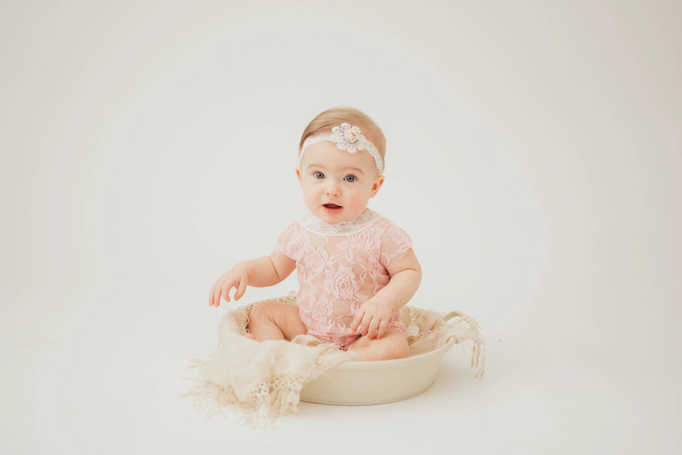 Pink Lace V-Back Newborn Romper with Ties - Beautiful Photo Props
