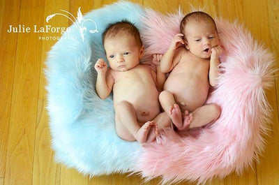 Newborn Pink Blue Mongolian Fur Rug Set - Beautiful Photo Props