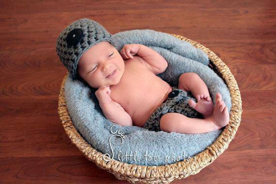 Dark Gray Newborn Diaper Cover And Hat Set - Beautiful Photo Props