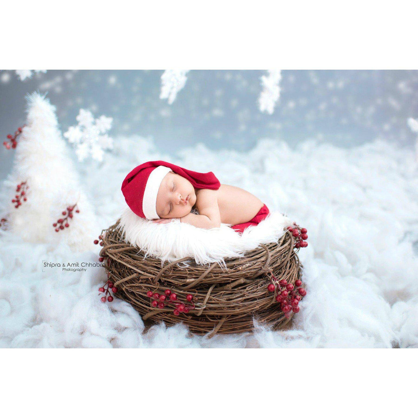 SET White Fur and Wood Branch Nest Owl Bird Photography Prop Newborn Baby - Beautiful Photo Props