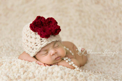 White Red Newborn Cloche Beanie Hat - Beautiful Photo Props