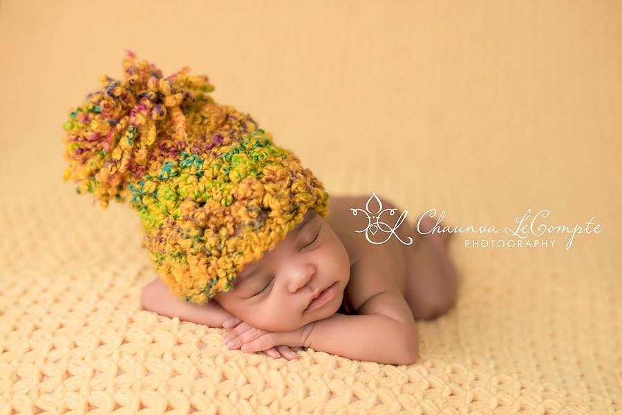 Yellow Rainbow Newborn Pom Hat - Beautiful Photo Props
