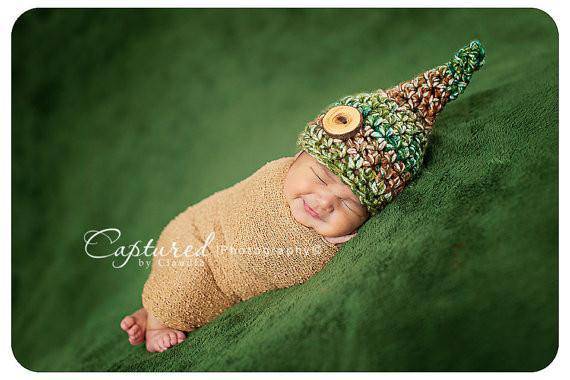 Green Brown Newborn Gnome Hat – Beautiful Photo Props