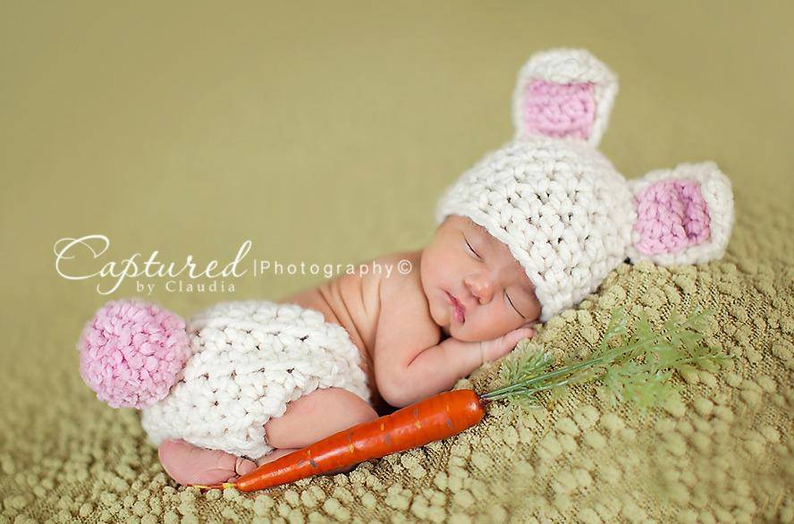 White Bunny Hat Diaper Cover Set Newborn Baby - Beautiful Photo Props