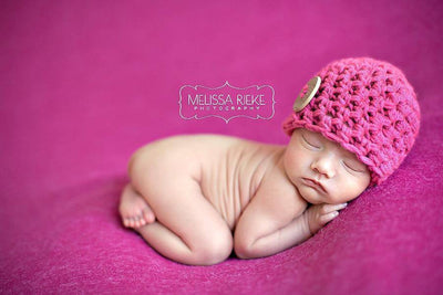 Hot Pink Button Baby Hat - Beautiful Photo Props