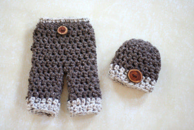 Newborn Pants and Hat Set Barley Brown Oatmeal - Beautiful Photo Props