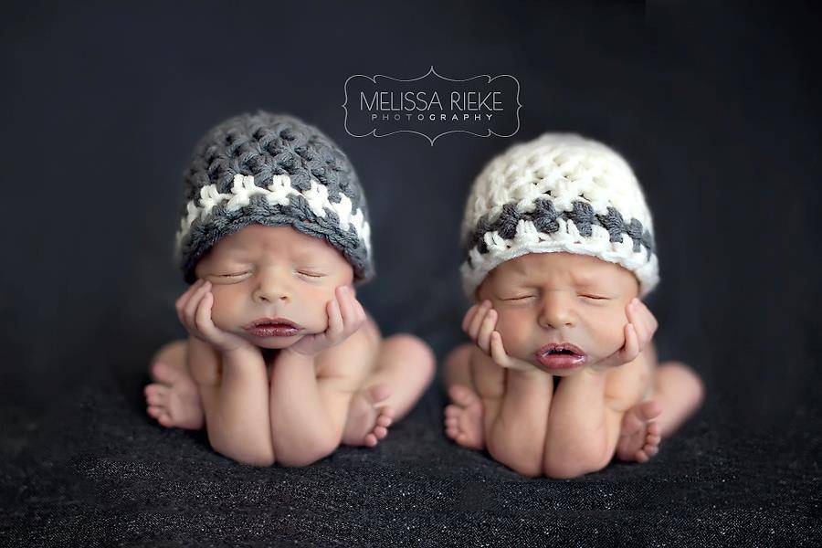 TWIN SET Newborn Hats Gray Cream Striped Baby Beanies - Beautiful Photo Props