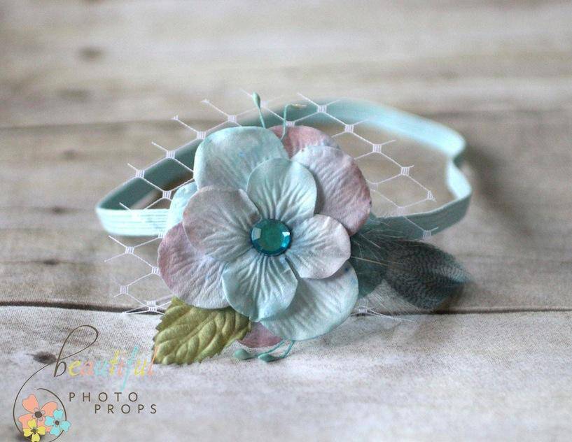 Blue Feather Veil Flower Headband – Beautiful Photo Props display picture 1