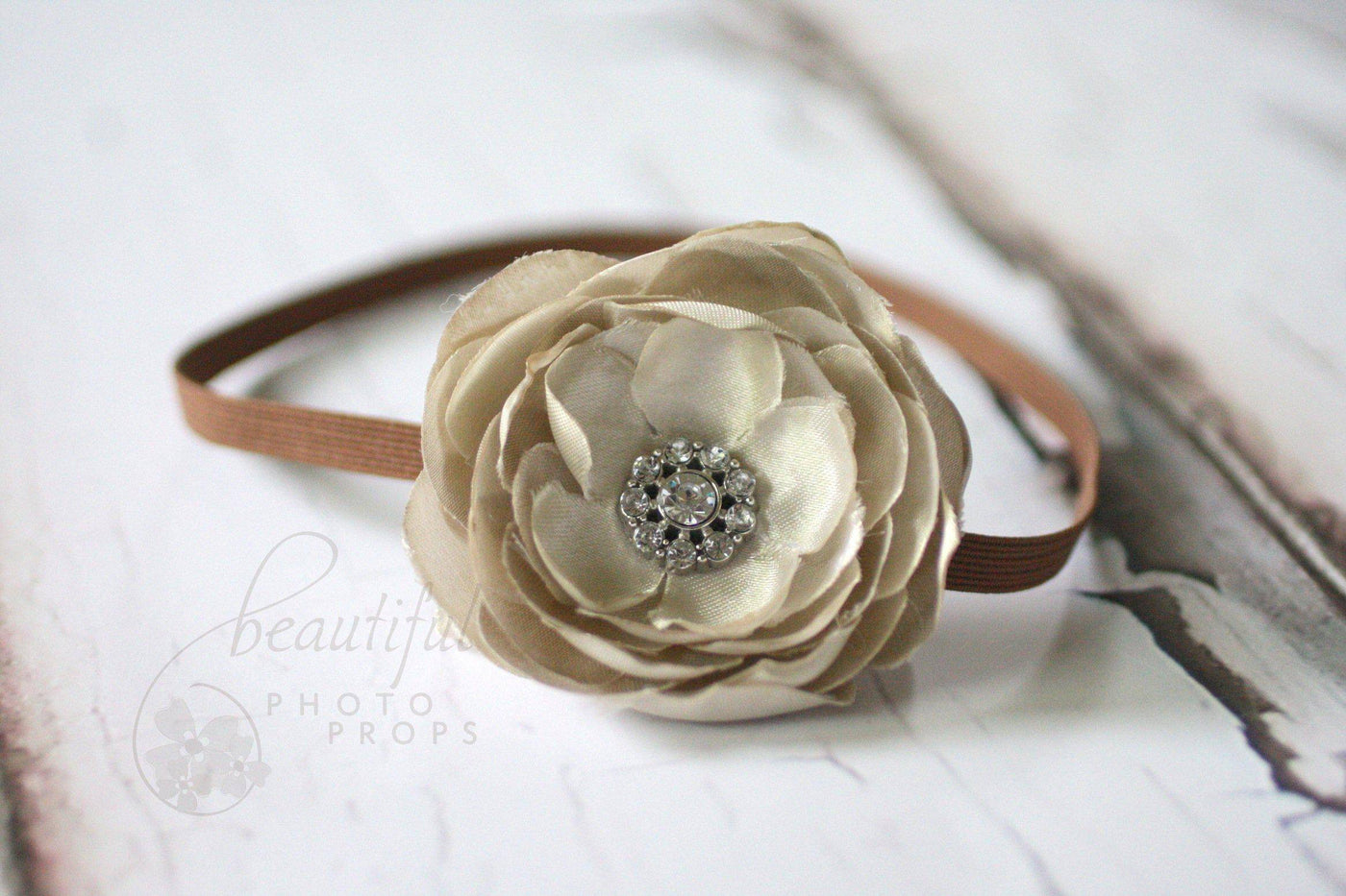 Taupe Flower Gemstone Headband - Beautiful Photo Props