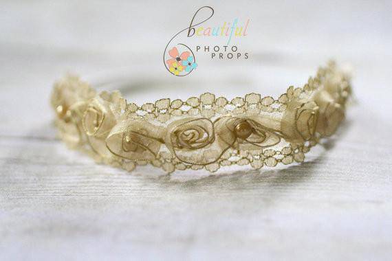 Gold Pearl Fairy Halo Flower Headband - Beautiful Photo Props