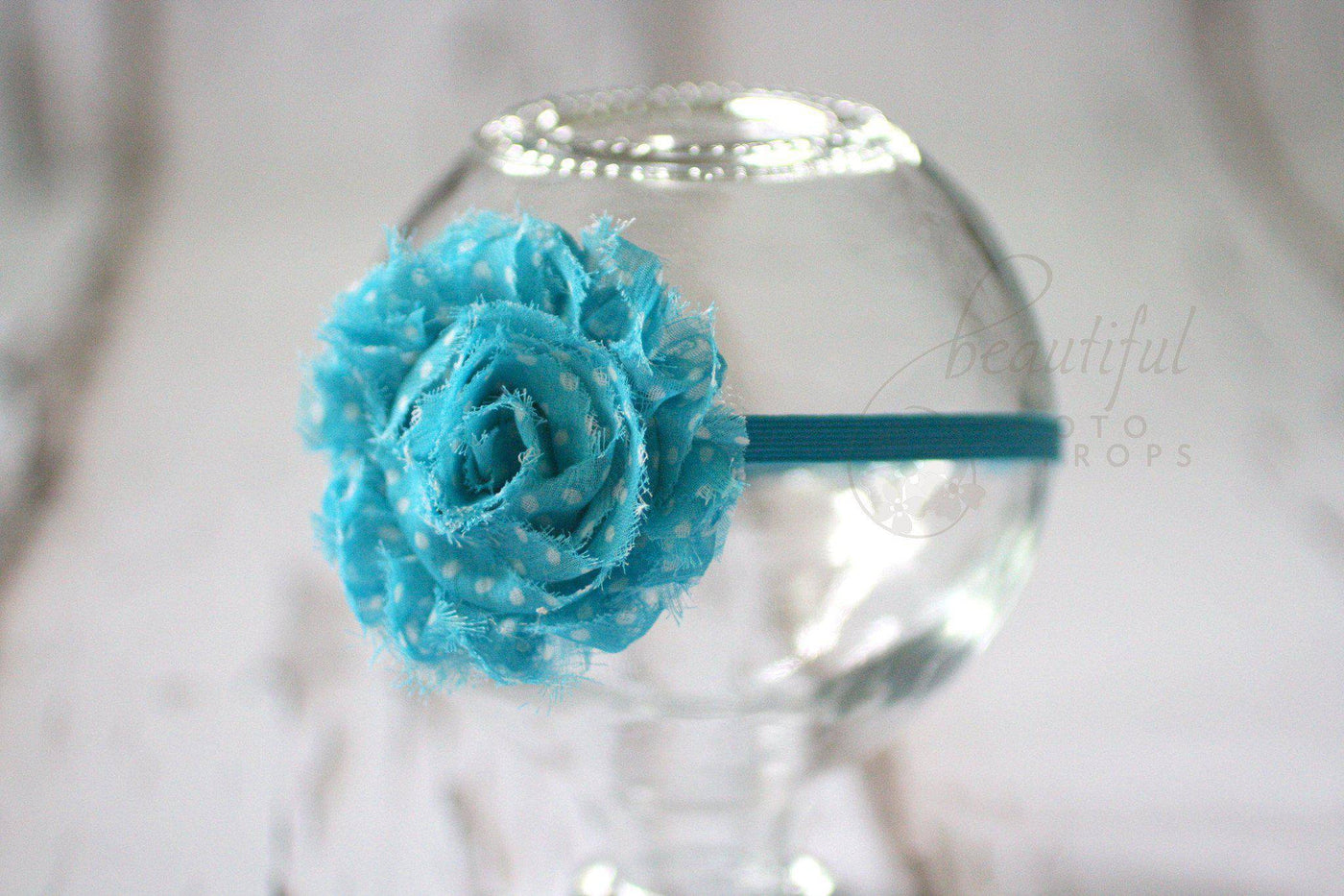 Aqua Polka Dot Chiffon Flower Headband - Beautiful Photo Props