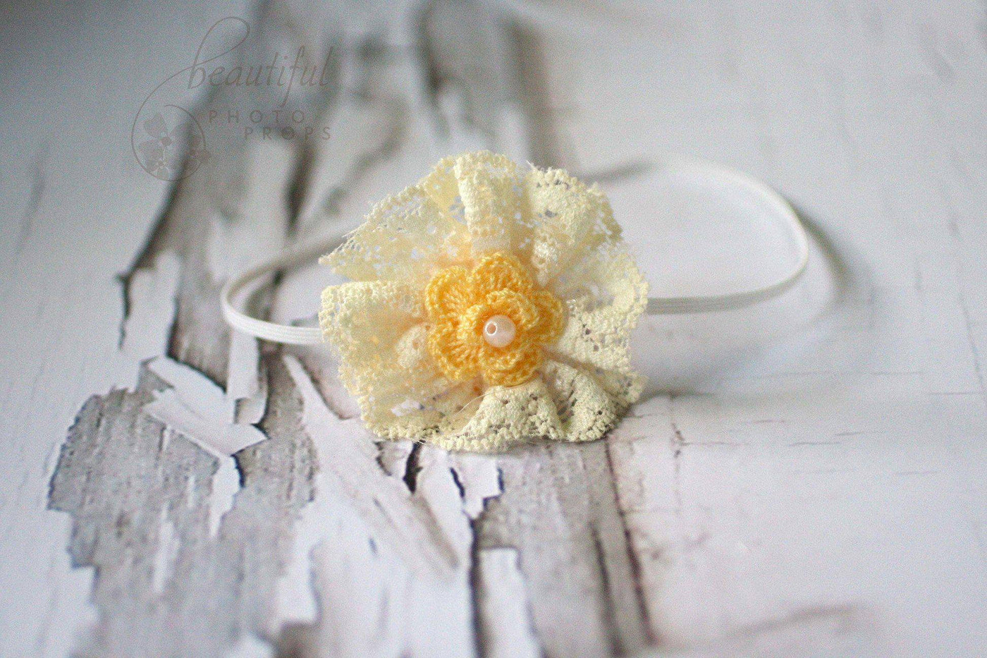 Yellow Lace Flower Headband - Beautiful Photo Props