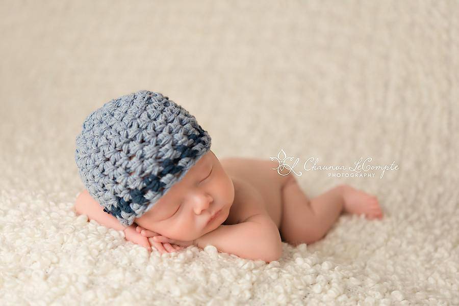 Newborn Cotton Striped Beanie Hat Denim Blue - Beautiful Photo Props