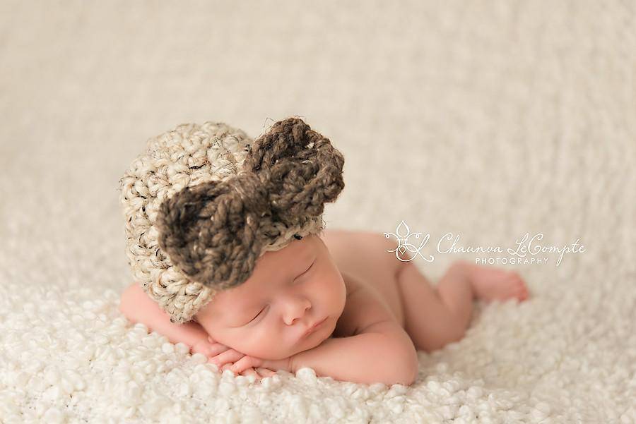 Newborn Bow Hat Oatmeal Barley Brown Photography Prop - Beautiful Photo Props