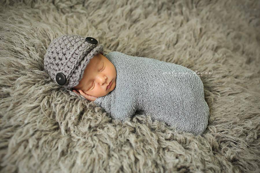 SET Gray Newborn Newsboy Hat and Stretch Knit Wrap - Beautiful Photo Props