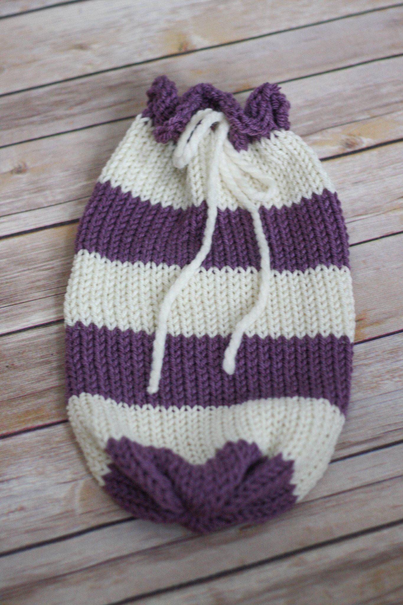 Purple Cream Newborn Knit Swaddle Sack - Beautiful Photo Props