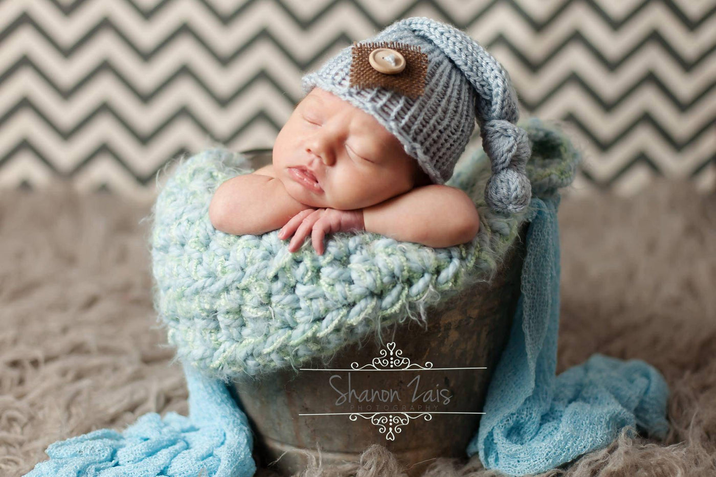 Baby Blue Knit Newborn Pixie Slouch Hat - Beautiful Photo Props