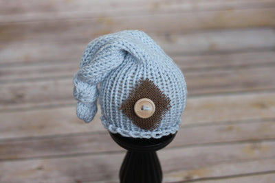 Baby Blue Knit Newborn Pixie Slouch Hat - Beautiful Photo Props