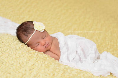 Ruffle Stretch Knit Baby Wrap in White - Beautiful Photo Props