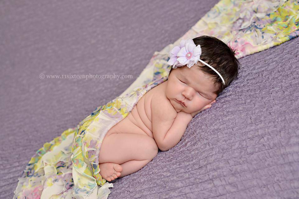 Ruffle Stretch Knit Baby Wrap in Wildflower Yellow Purple - Beautiful Photo Props