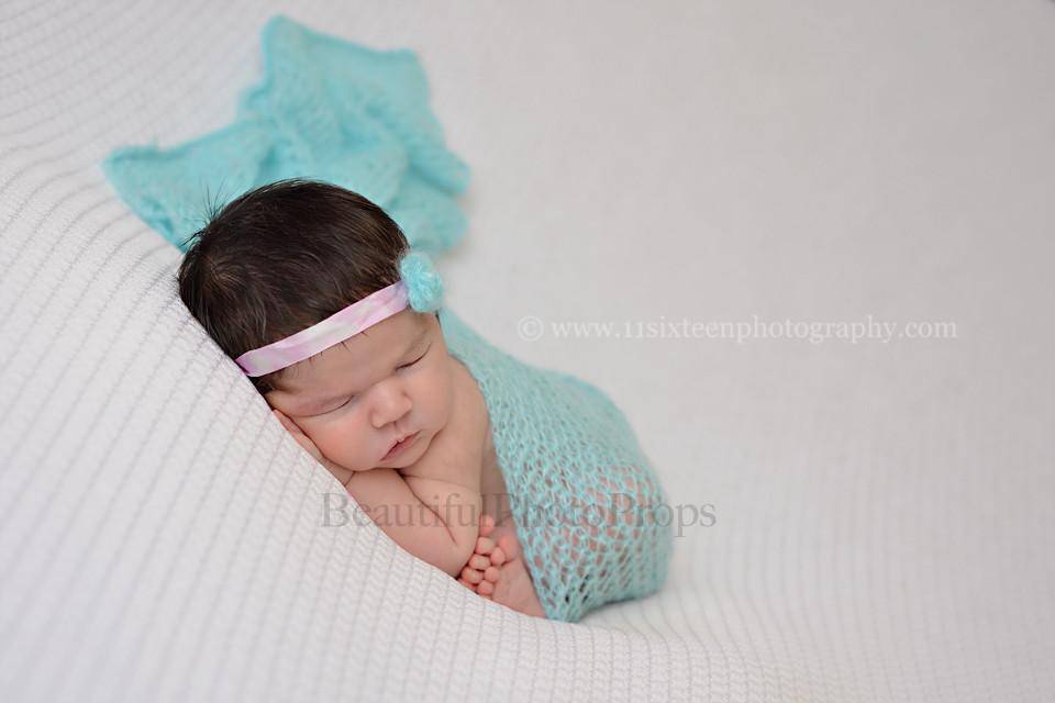 Aqua Blue Mohair Knit Baby Wrap Layering Piece - Beautiful Photo Props