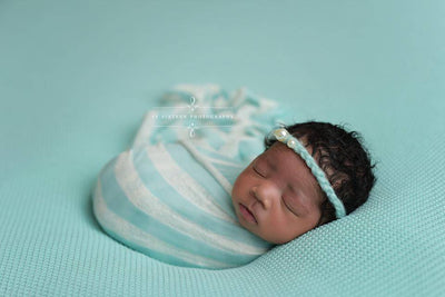 Baby Blue Triple Pearls Mohair Halo Tieback Headband - Beautiful Photo Props