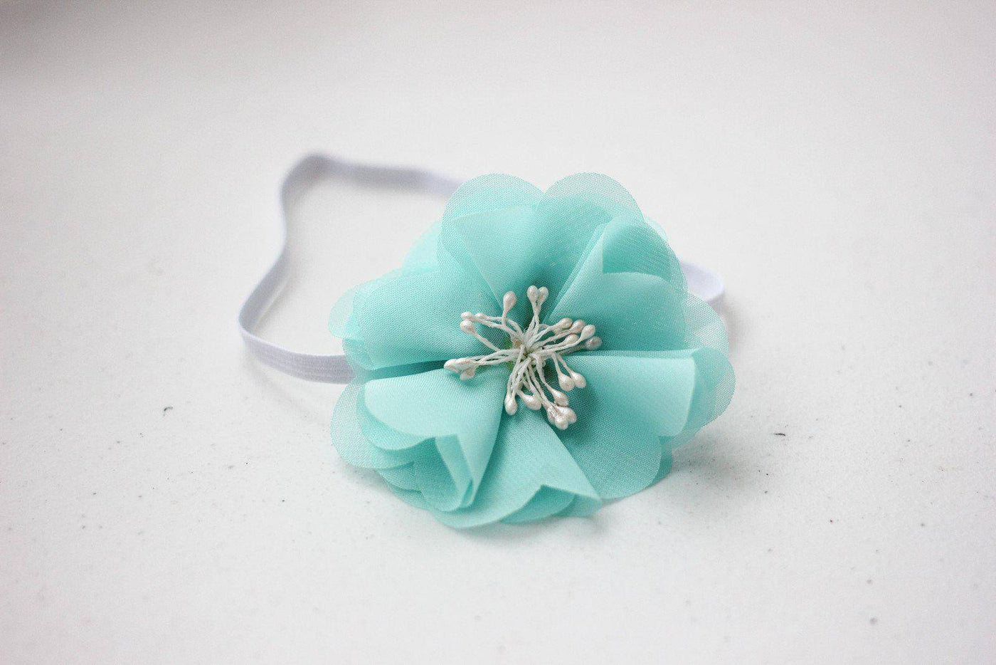 Aqua Chiffon Petals Fabric Flower Headband - Beautiful Photo Props