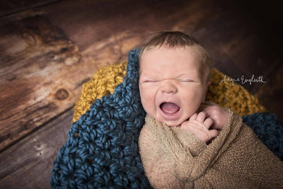 SET Chunky Thunder Blue and Goldenrod Yellow Cozy Newborn Baby Blankets - Beautiful Photo Props