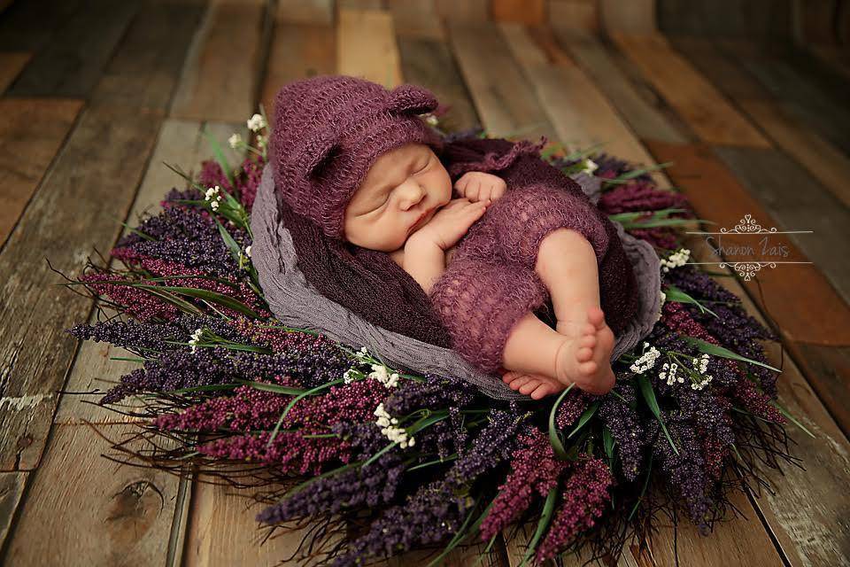 Purple Mohair Teddy Bear Hat and Shorts Set - Beautiful Photo Props