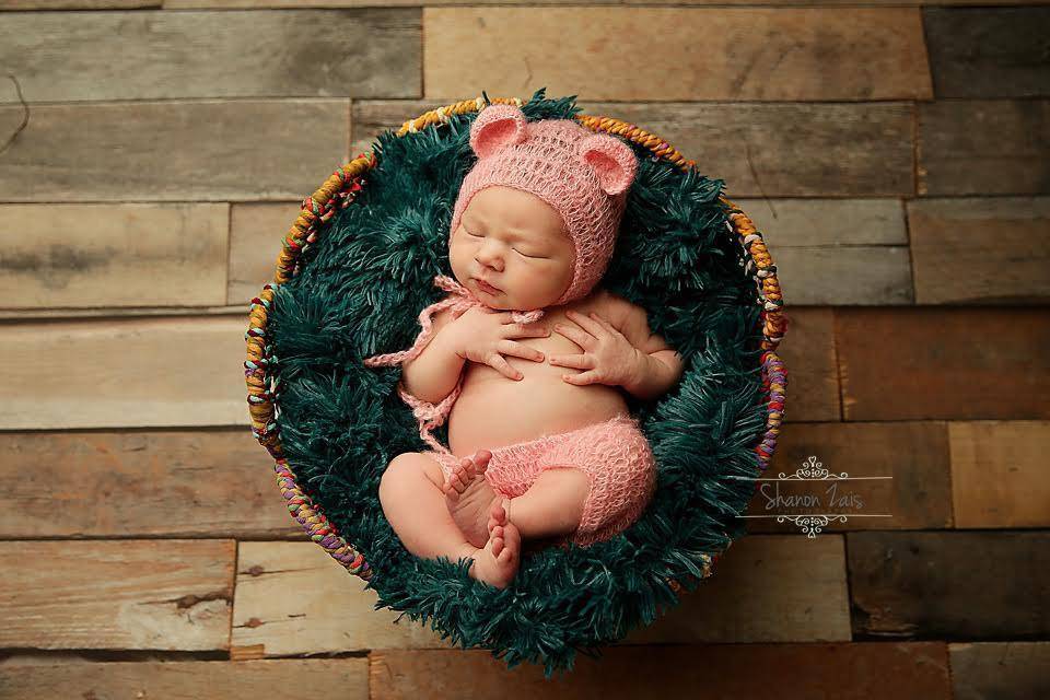 Pink Mohair Teddy Bear Hat and Shorts Set - Beautiful Photo Props
