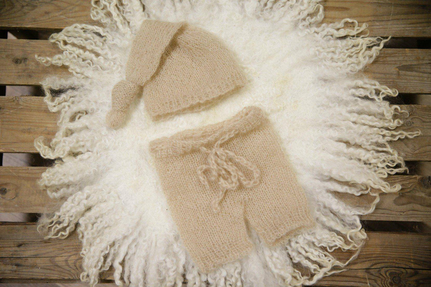 Beige Mohair Knot Hat and Shorts Set - Beautiful Photo Props