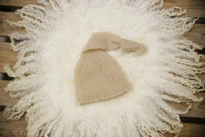 Beige Newborn Baby Mohair Pixie Knot Hat - Beautiful Photo Props