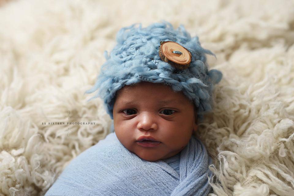 Baby Blue Newborn Fluffy Button Hat - Beautiful Photo Props