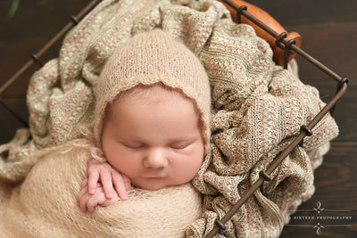 Beige Scalllop Mohair Newborn Baby Bonnet Hat - Beautiful Photo Props