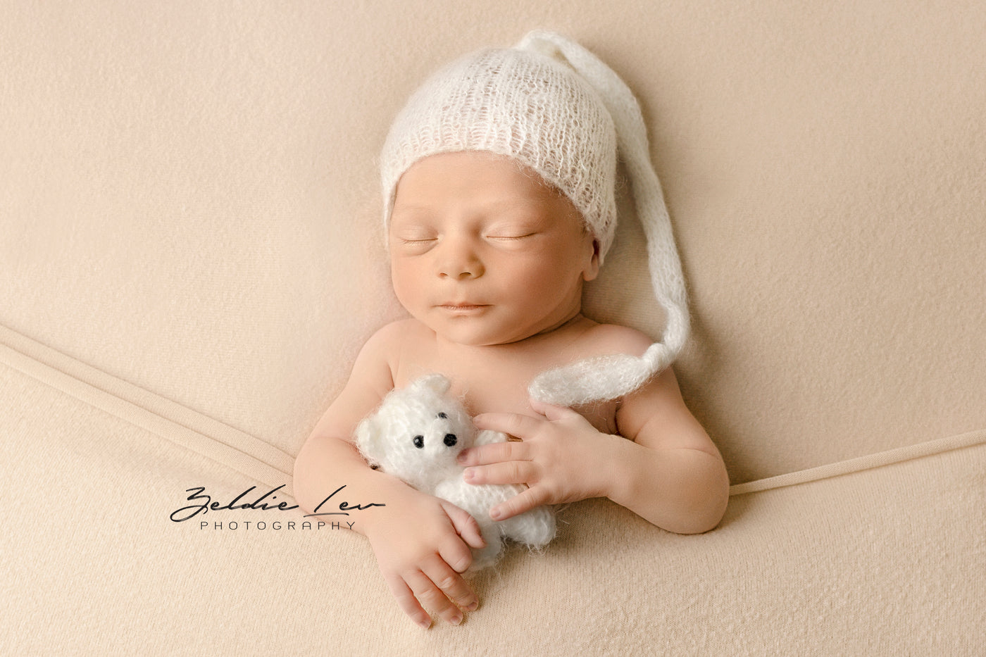 Cream Newborn Baby Mohair Pixie Knot Hat - Beautiful Photo Props