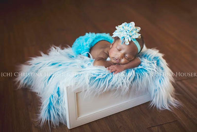 Frosted Aqua Mongolian Faux Fur Rug Newborn Baby Toddler - Beautiful Photo Props