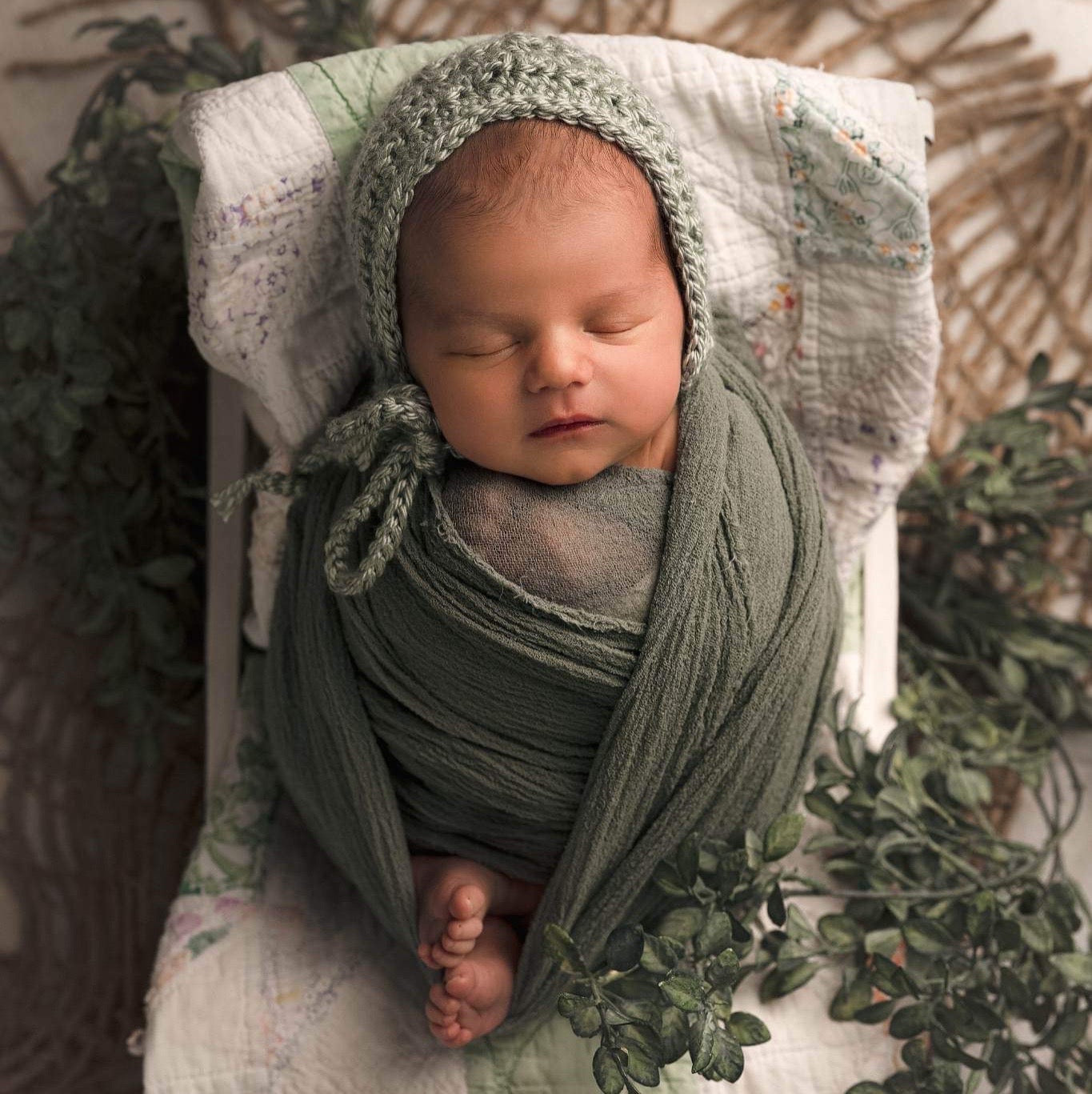 Sage Green Emma Baby Bonnet Hat Newborn Photography Prop - Beautiful Photo Props