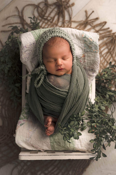 Sage Green Emma Baby Bonnet Hat Newborn Photography Prop - Beautiful Photo Props