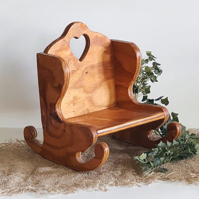 Wide Newborn Wooden Posing Rocking Chair with Heart - Beautiful Photo Props