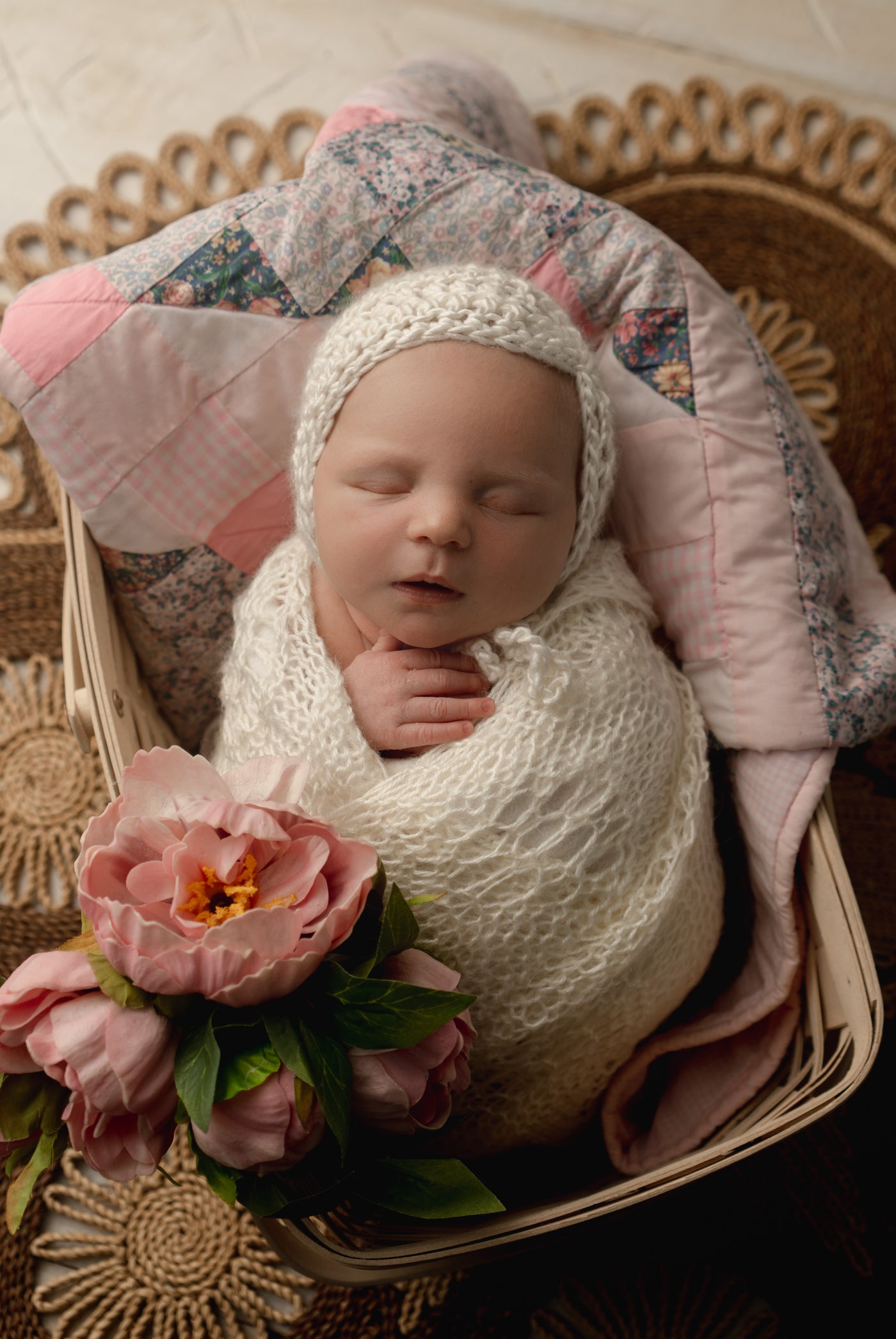Cream Butterfly Baby Bonnet Hat Newborn Photography Prop - Beautiful Photo Props