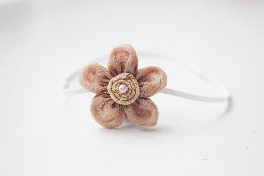 Toffee Brown Gauze Fabric Flower Headband - Beautiful Photo Props