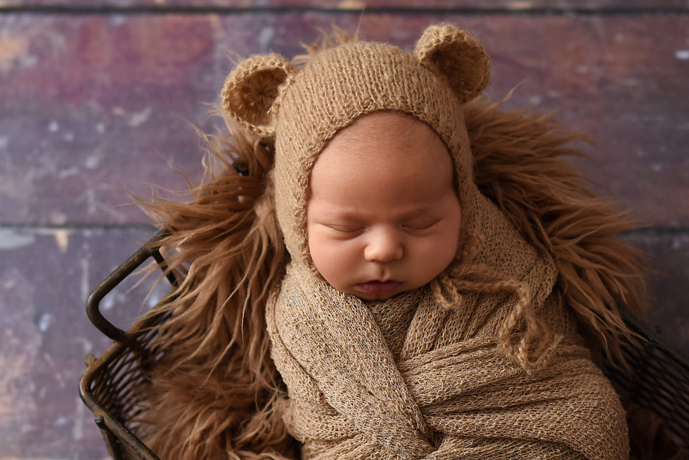 Toffee Brown Teddy Bear Mohair Baby Hat - Beautiful Photo Props