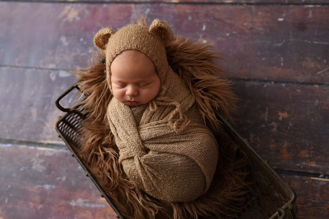Toffee Brown Teddy Bear Mohair Baby Hat - Beautiful Photo Props