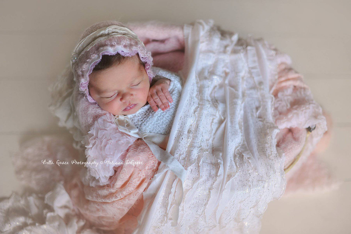 Cream Blush Pink and Gold Ruffle Stretch Knit Wrap - Beautiful Photo Props