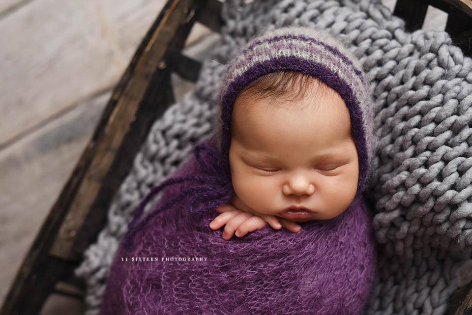 SET Purple Sunflower Mohair Knit Baby Wrap and Flower Headband - Beautiful Photo Props