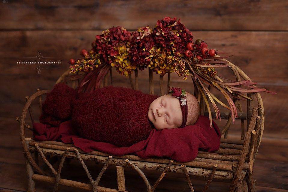 Burgundy Sunflower Mohair Knit Baby Wrap - Beautiful Photo Props
