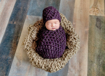 Raisin Purple Newborn Cocoon And Hat Set - Beautiful Photo Props