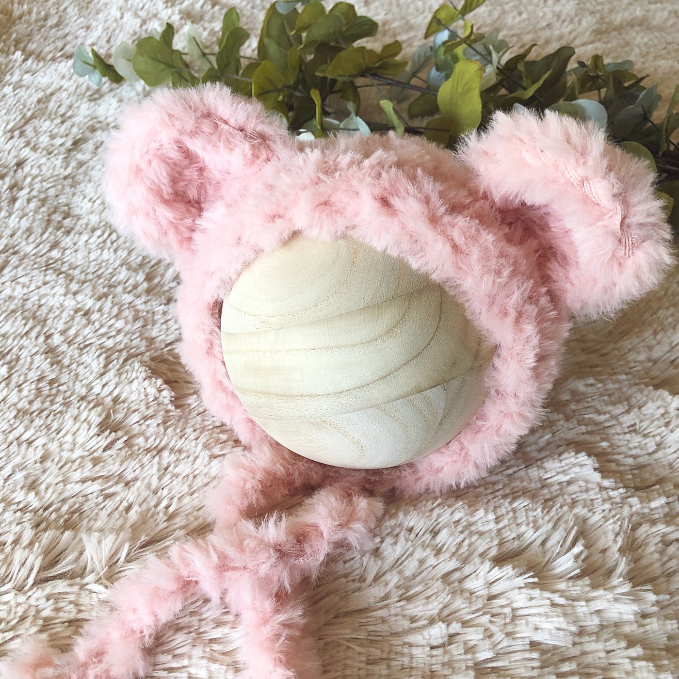 Pink Faux Fur Newborn Teddy Bear Hat - Beautiful Photo Props